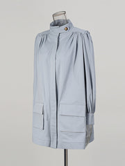 Fashion Stand Collar Ruched Loose Casual Jacket