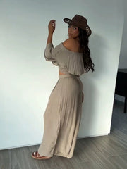 Ruffle Top and Wide Leg Pants Set