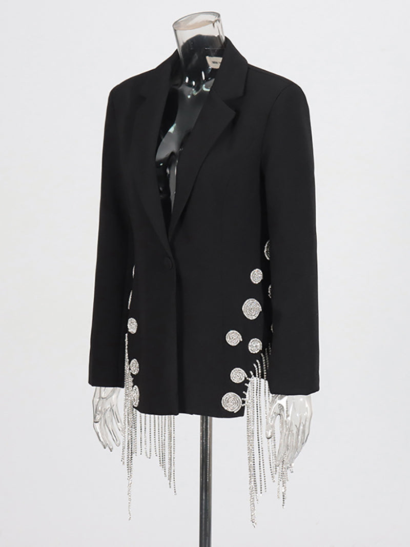 Fashion Rhinestone Decorate Tassels Blazer