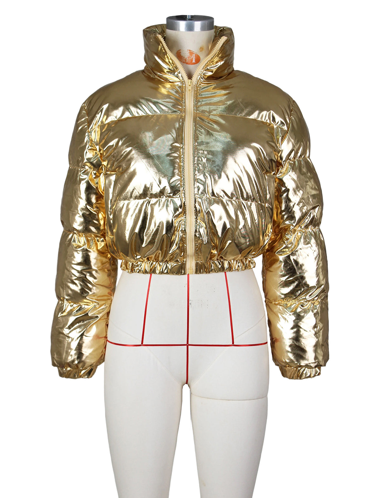 Fashion Metallic Shiny Cropped Quilted Puffer Jacket