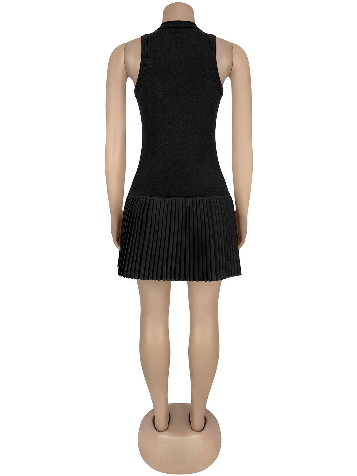 Casual Sleeveless O Neck Patchwork Pleated Mini Dress