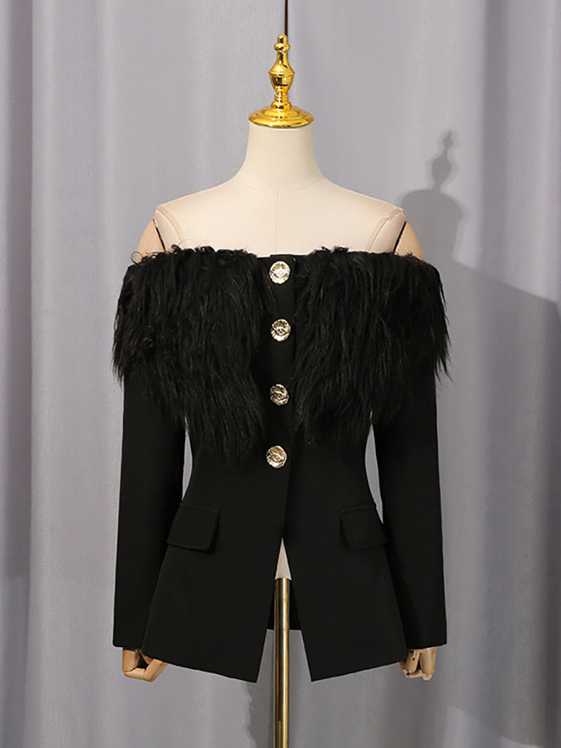 Fashion Off Shoulder Fringe Slim Blazer