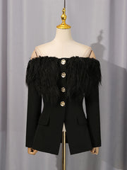 Fashion Off Shoulder Fringe Slim Blazer