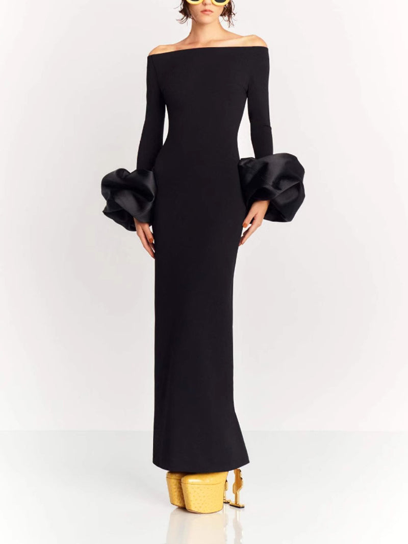 Off Shoulder Long Sleeve Slim Maxi Dress