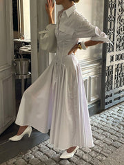 Elegant Lapel Single-breasted Slim Shirt Dress