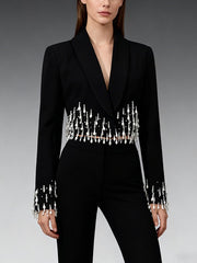 Embellished Fringe Cropped Blazer-boutique