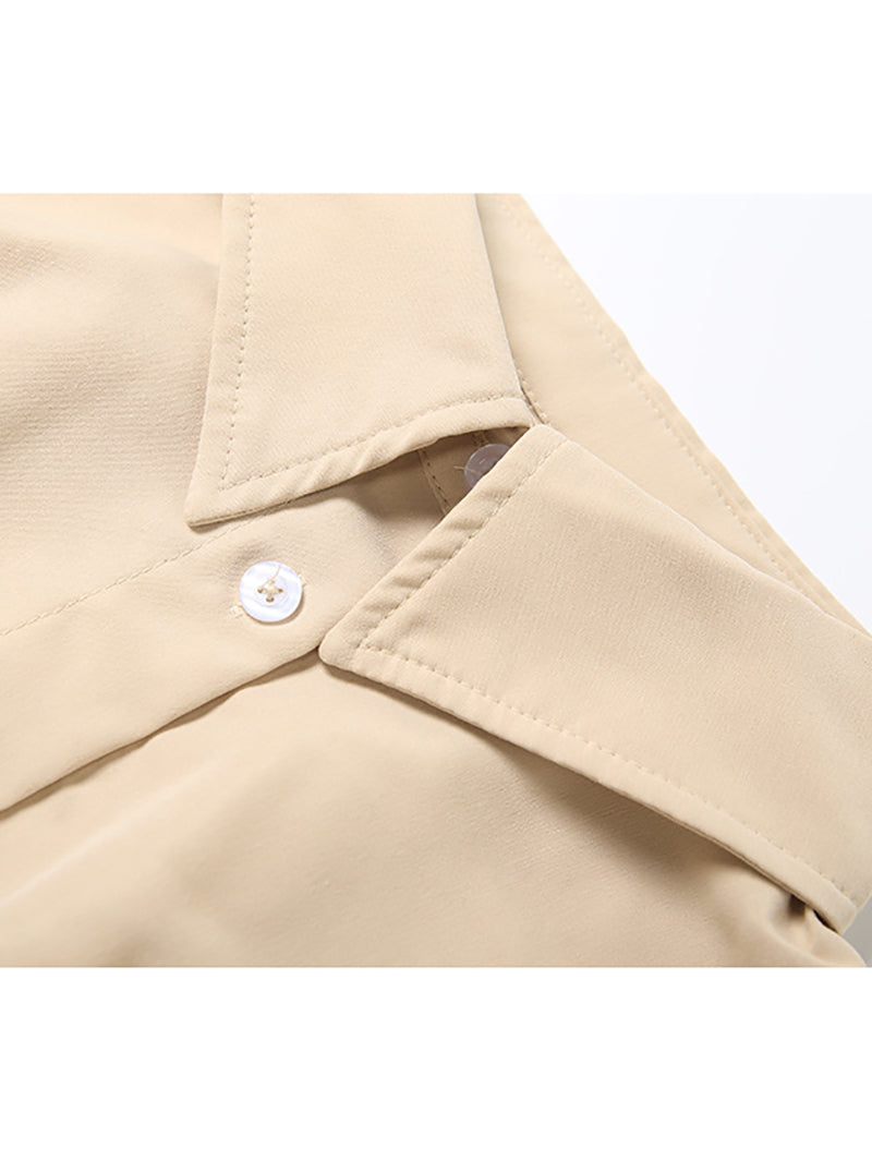 Casual Lapel Elastic Crop Shirt And Shorts Sports Set
