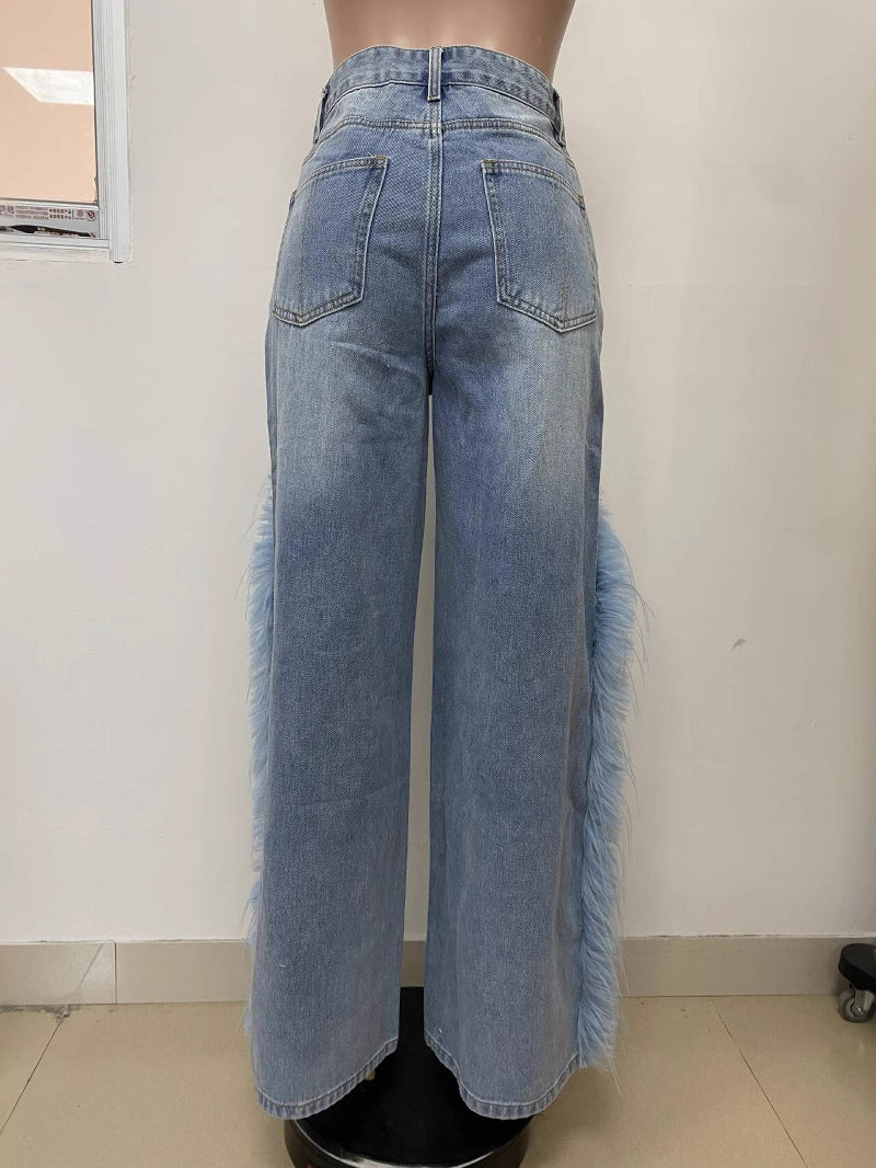 Fashion Creative Plush Straight Jeans