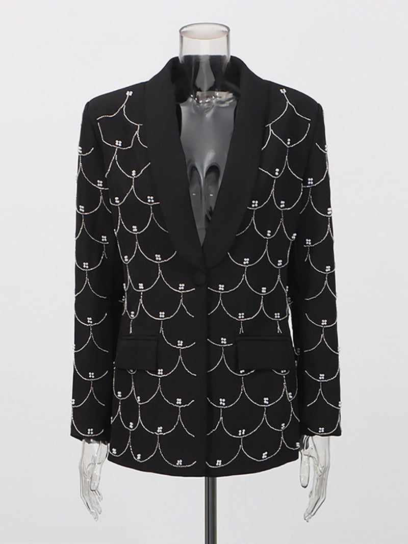 Fashion Pearl Fish Scale Detail Slim Blazer