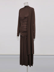 Elegant Pleated Irregular Patchwork Maxi Dress