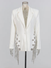 Fashion Rhinestone Decorate Tassels Blazer