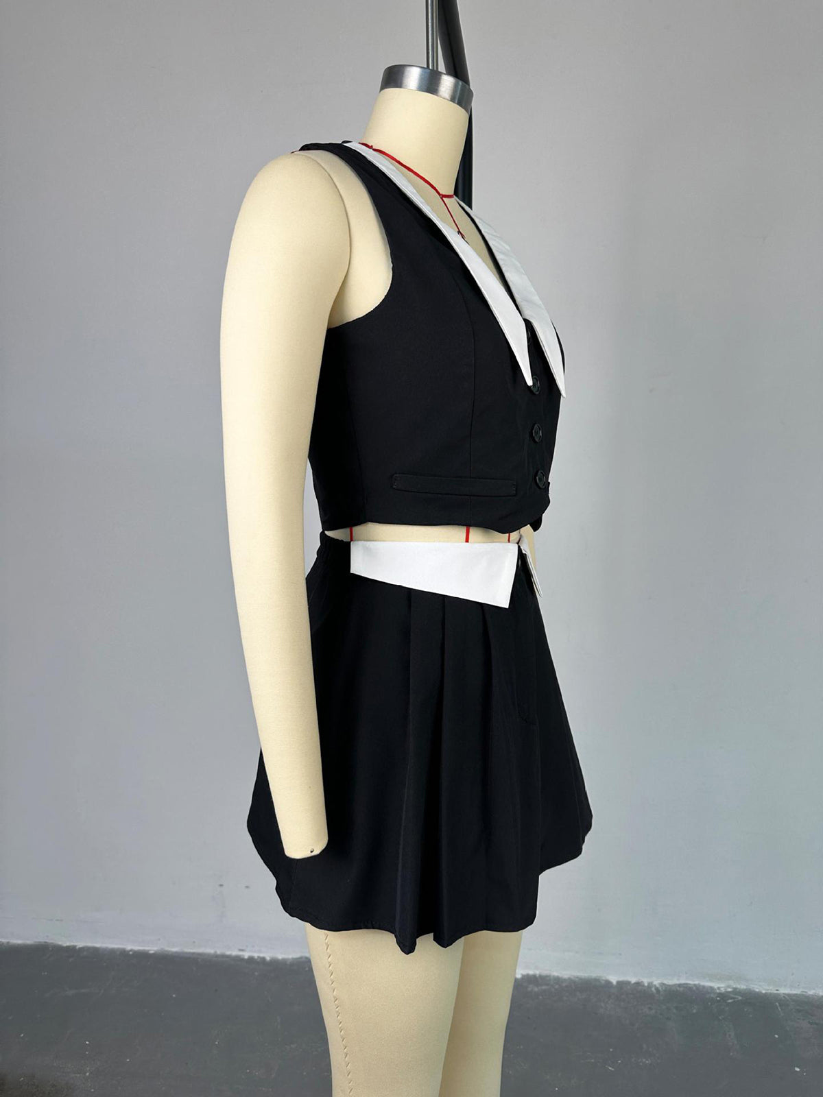 Sleeveless Button Top and Mini Skirt Two Piece Set