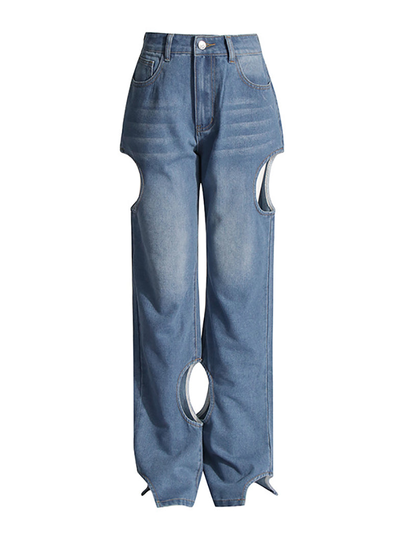 Fashion Hollow out Straight Jeans