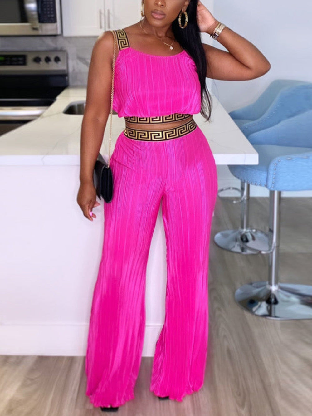 Casual Crop Vest Wide leg Pants Set