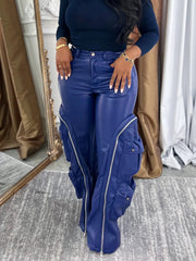 Fashion Multi Pocket Detachable Faux Leather Pants