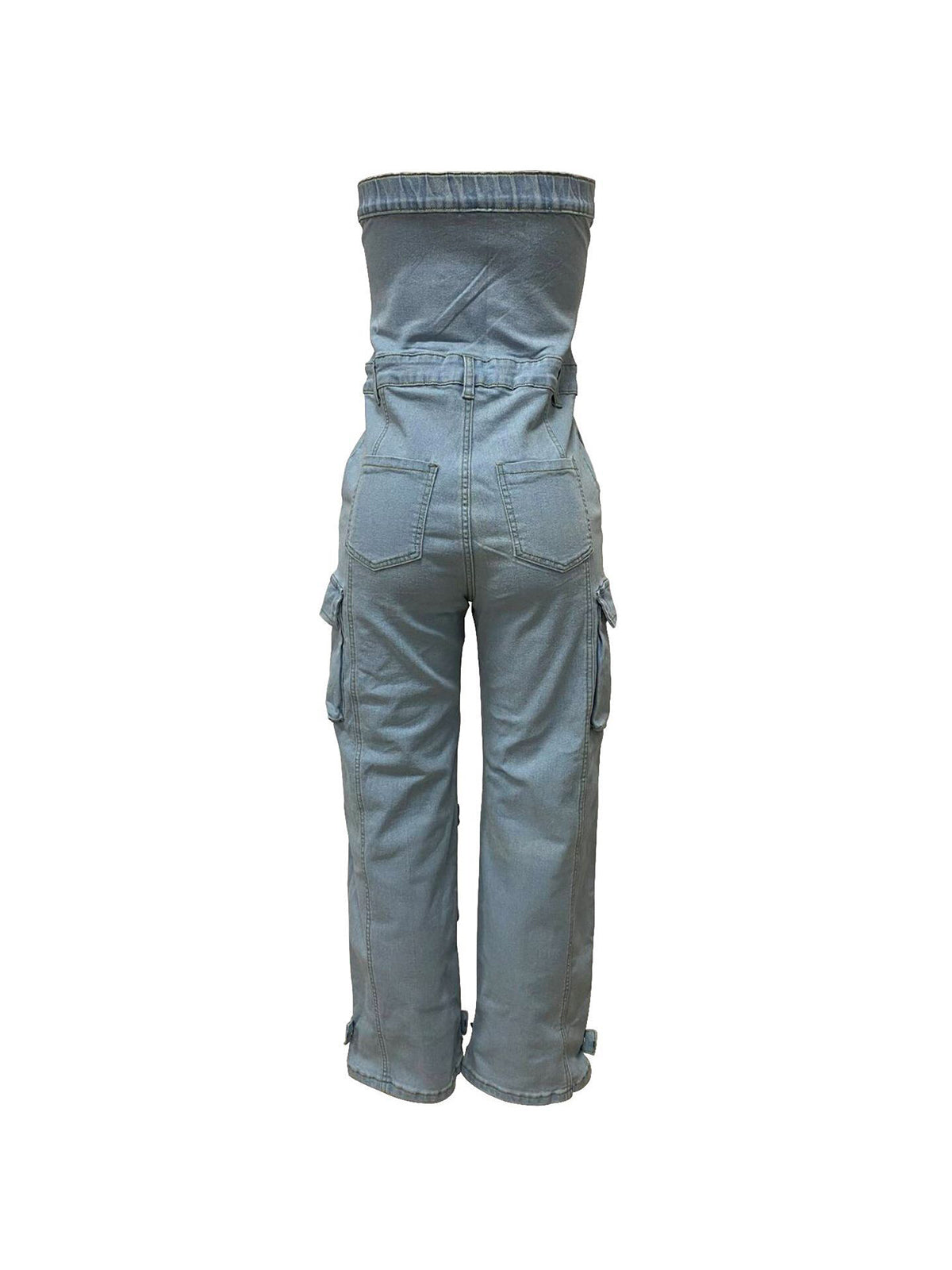 Sexy Strapless Denim Cargo Jumpsuit