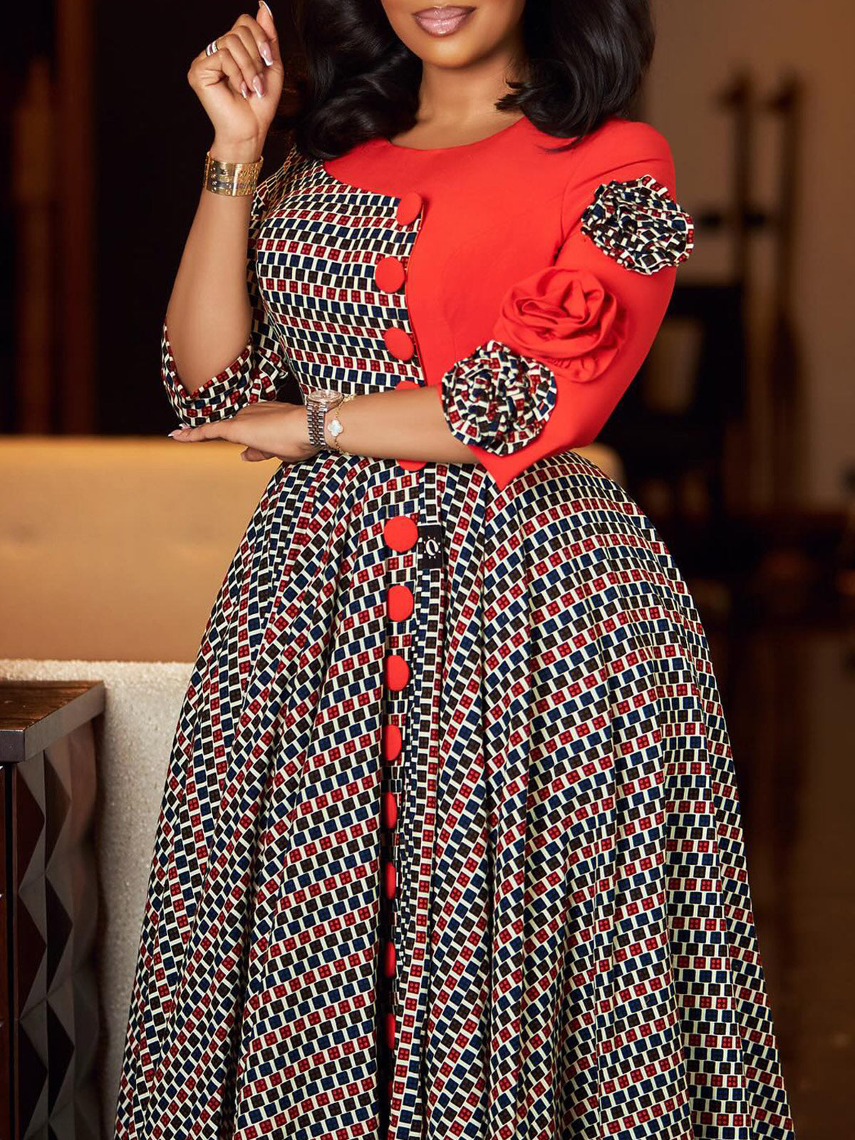 Elegant O Neck Cinched Waist Maxi Dress