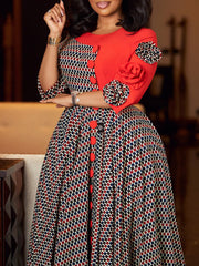 Elegant O Neck Cinched Waist Maxi Dress