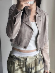 Fashion Stand Collar Suede Cropped Jacket