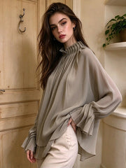 Balloon Sleeve Stand Collar Blouse-boutique