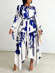 Plants Print Tied Detail Ruched Shirt Dress