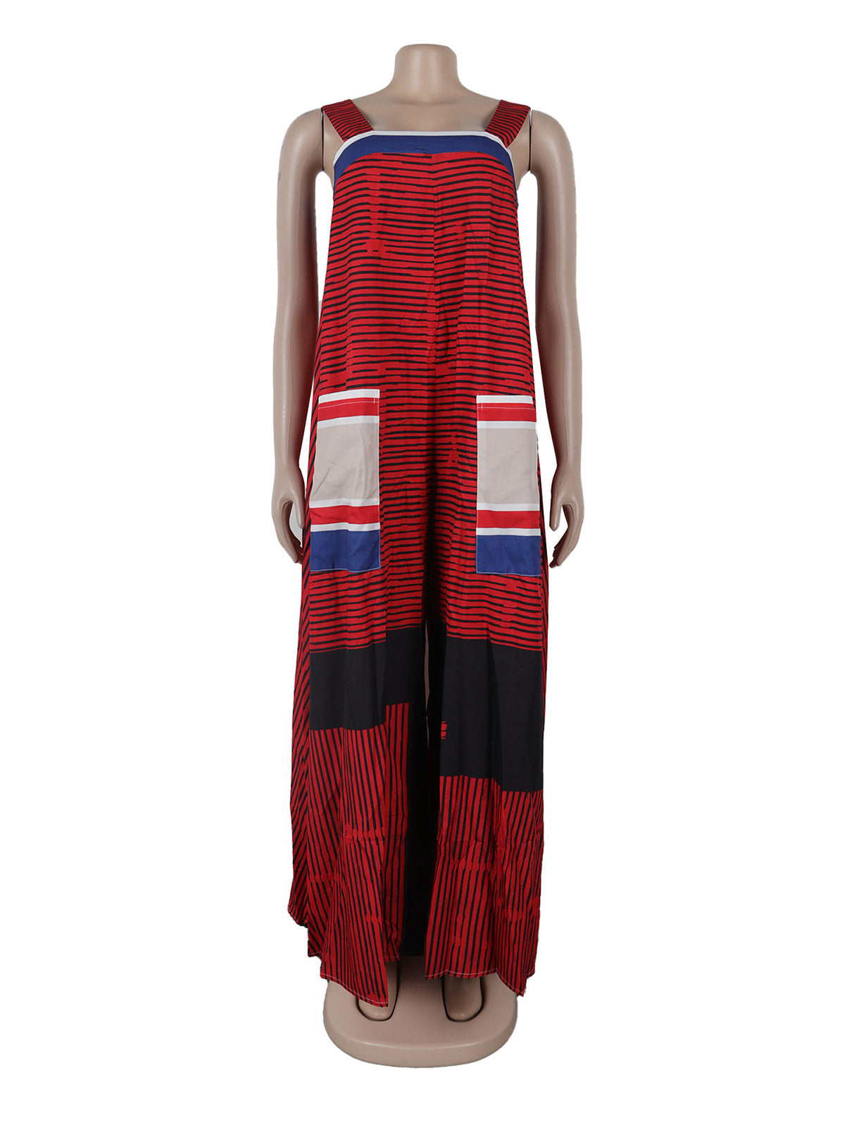 Sexy Striped Print Sleeveless Loose Wide Leg Jumpsuit
