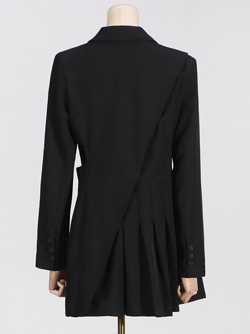 Solid Asymmetric Hollow Out Slim Blazer Dress