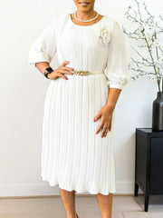 Elegant Plus Size Round Neck Pleated Cut Dress