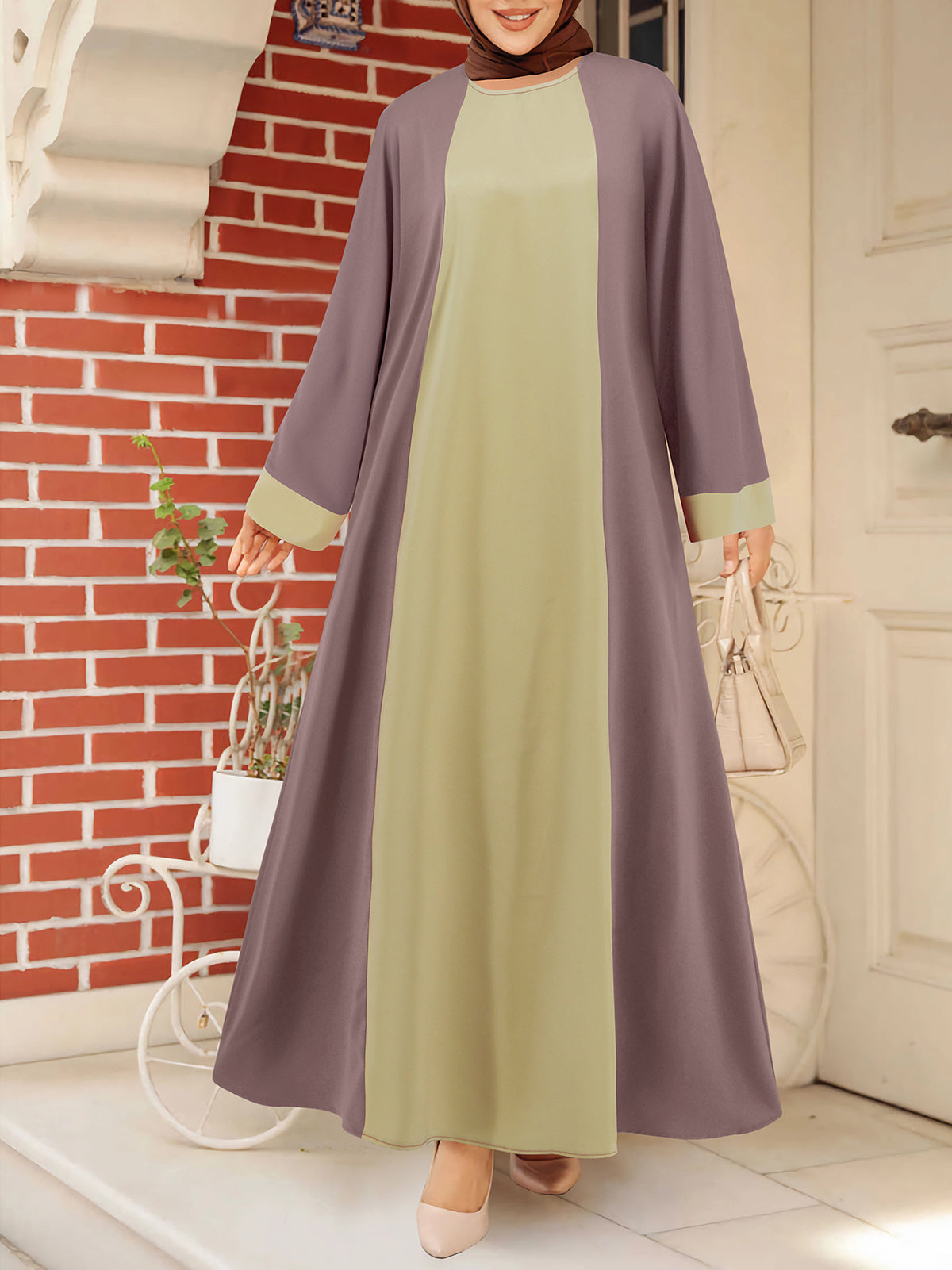 Round Neck Long Sleeve Loose Robe Maxi Dress