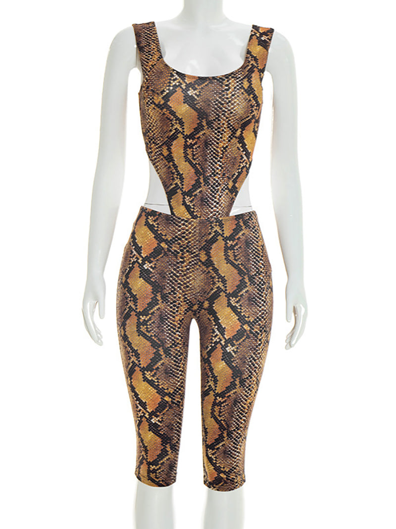Sexy Python Print Bodysuits And Capri Pants Set