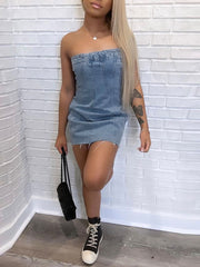 Sexy Strapless Denim Mini Dress