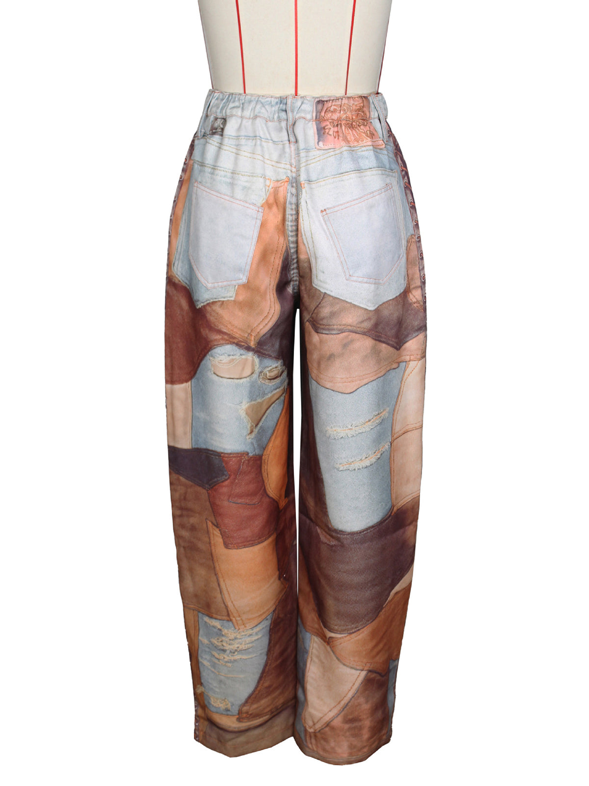 Fashion Print Wide Leg Denim Machete Pants Jeans