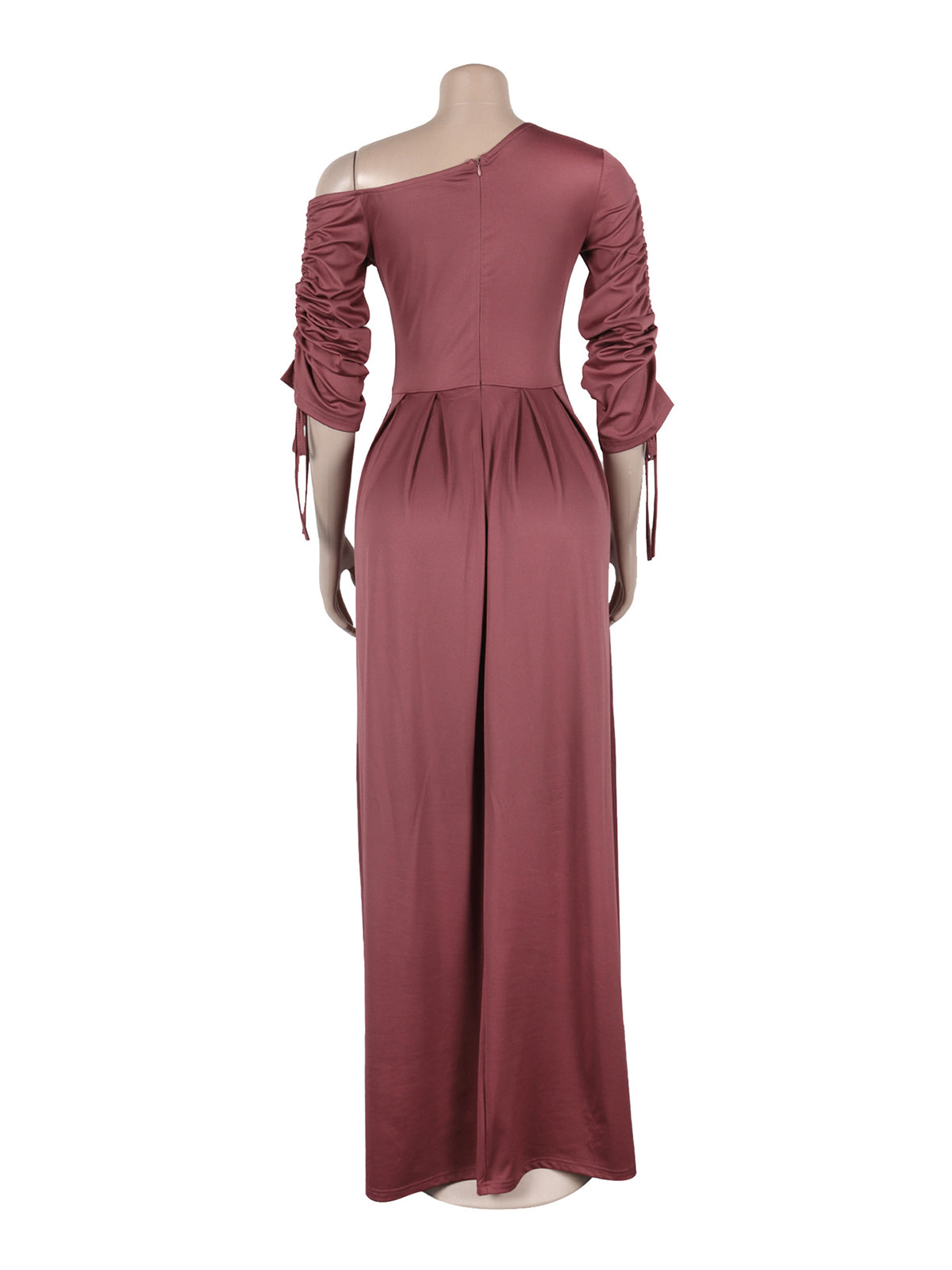 Slash Shoulder Pleated Long Sleeve Maxi Dress