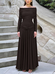Elegant Off Shoulder Ruched Slim Maxi  Dress