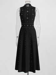 Elegant Sleeveless Crystal-Embellished Midi Dress