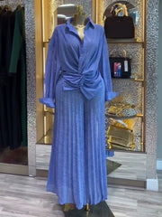 Pleated Shirt and Wide Leg Pants Set