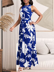 Fashion Round Neck Print Sleeveless  Casual Dress