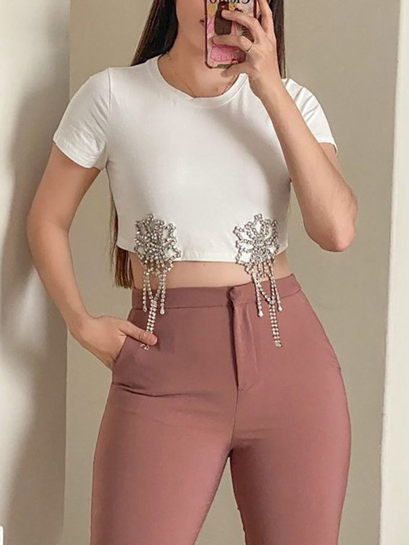 Casual Round Neck Crop T-shirt