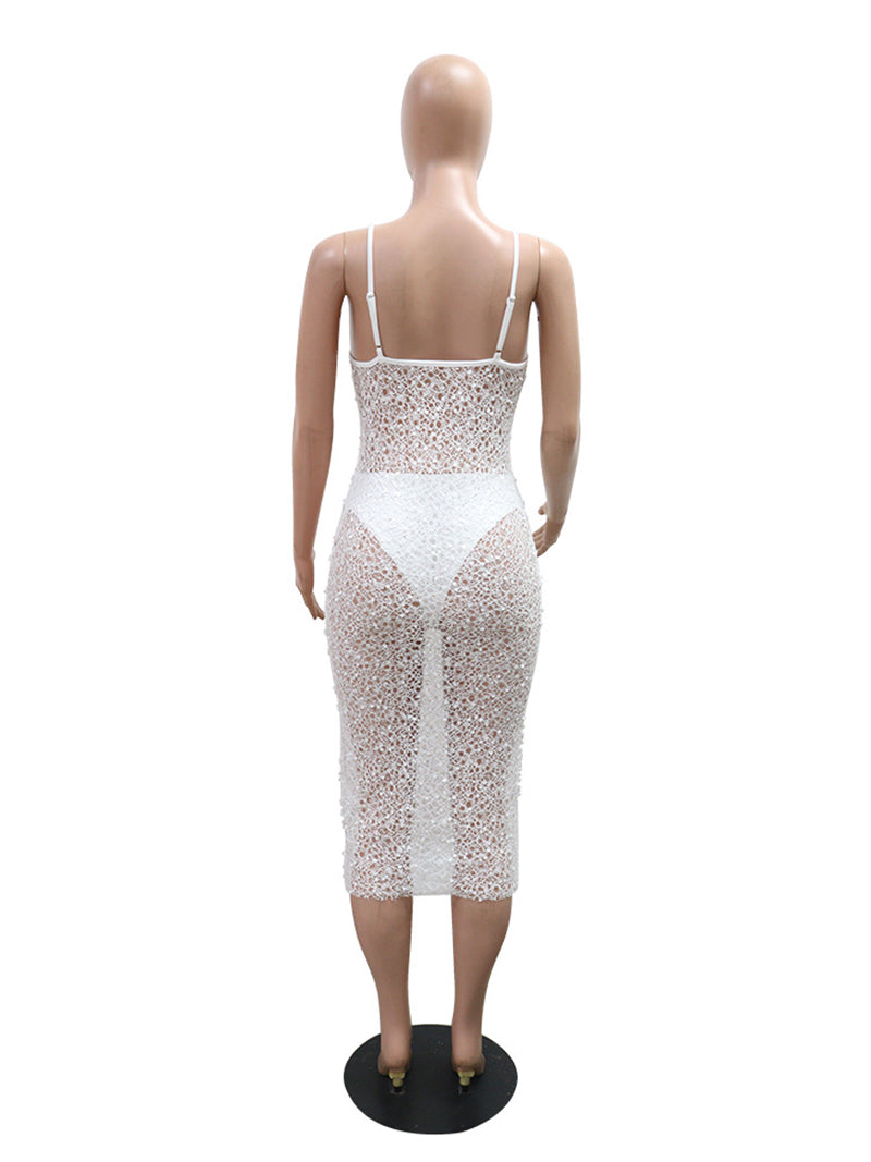 Sexy Sequin See Through Night Club Midi Dress
