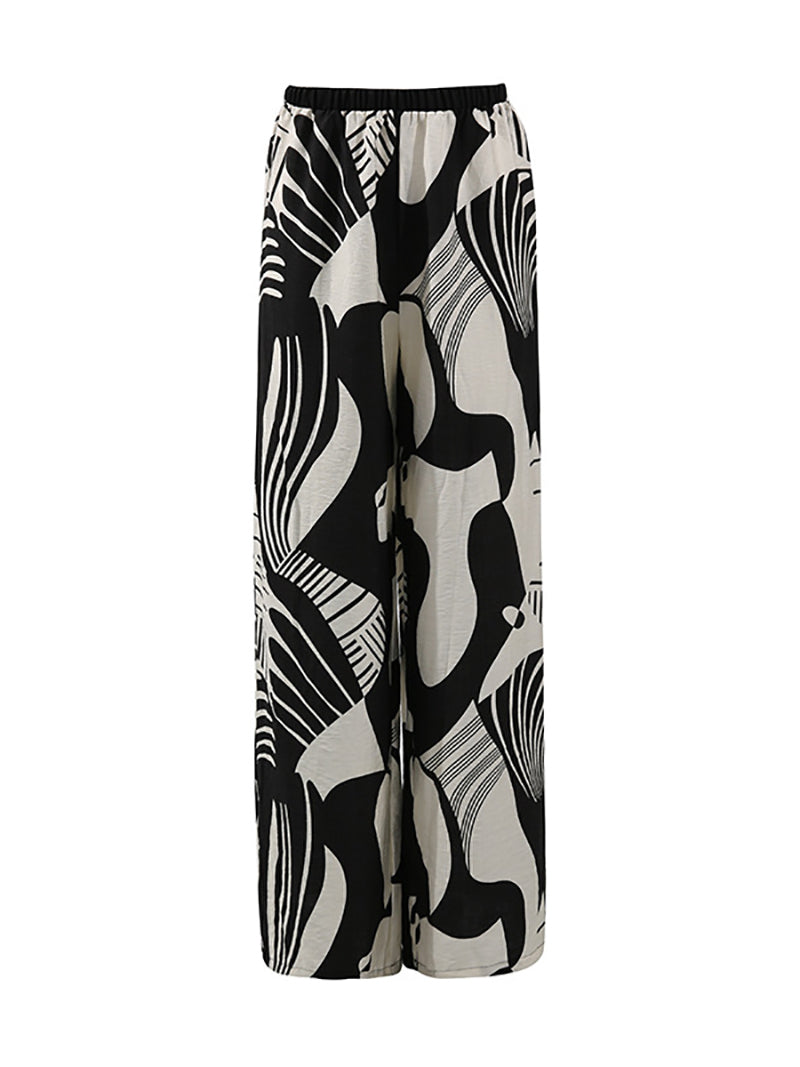 Casual Print Strapless Straight Trousers Two Piece Set