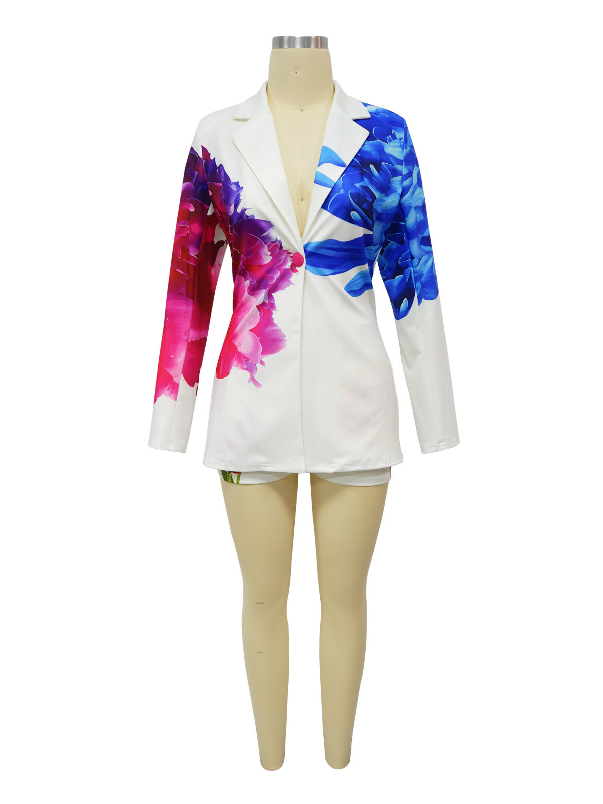 Fashion Single Button Print Blazer And Shorts Suit