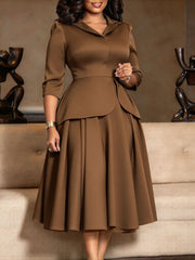 Layered Look Peplum Pleated Midi Dress