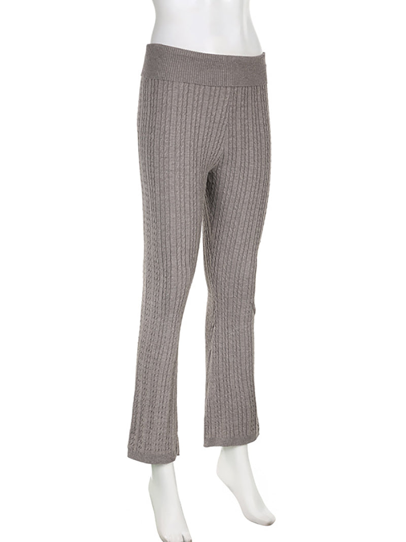 Leather Buckle Knit Casual Trousers