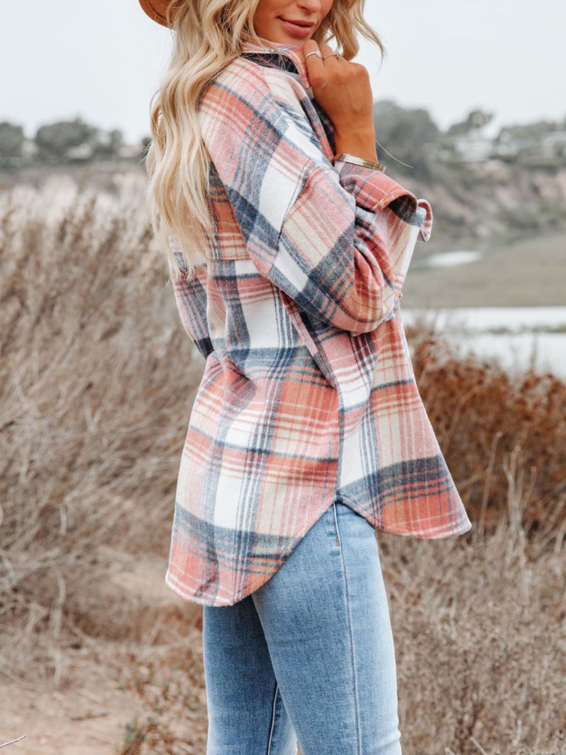 Fashion Loose Plaid Shacket Jacket