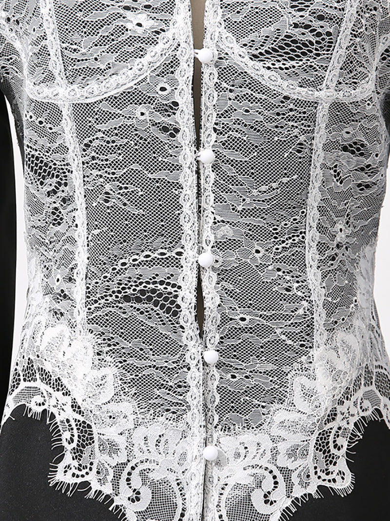 Fashion Lace Patchwork Buttoned Lapel Blazer