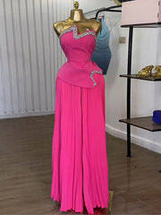 Cinched Waist Tube Tops Pleated Wide Leg Pant Set