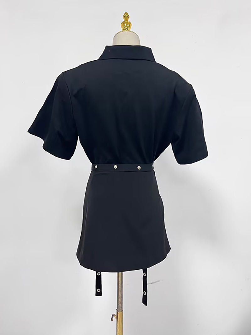 Fashion Zip Up T-shirt Slit Mini Skirt Two Piece Set