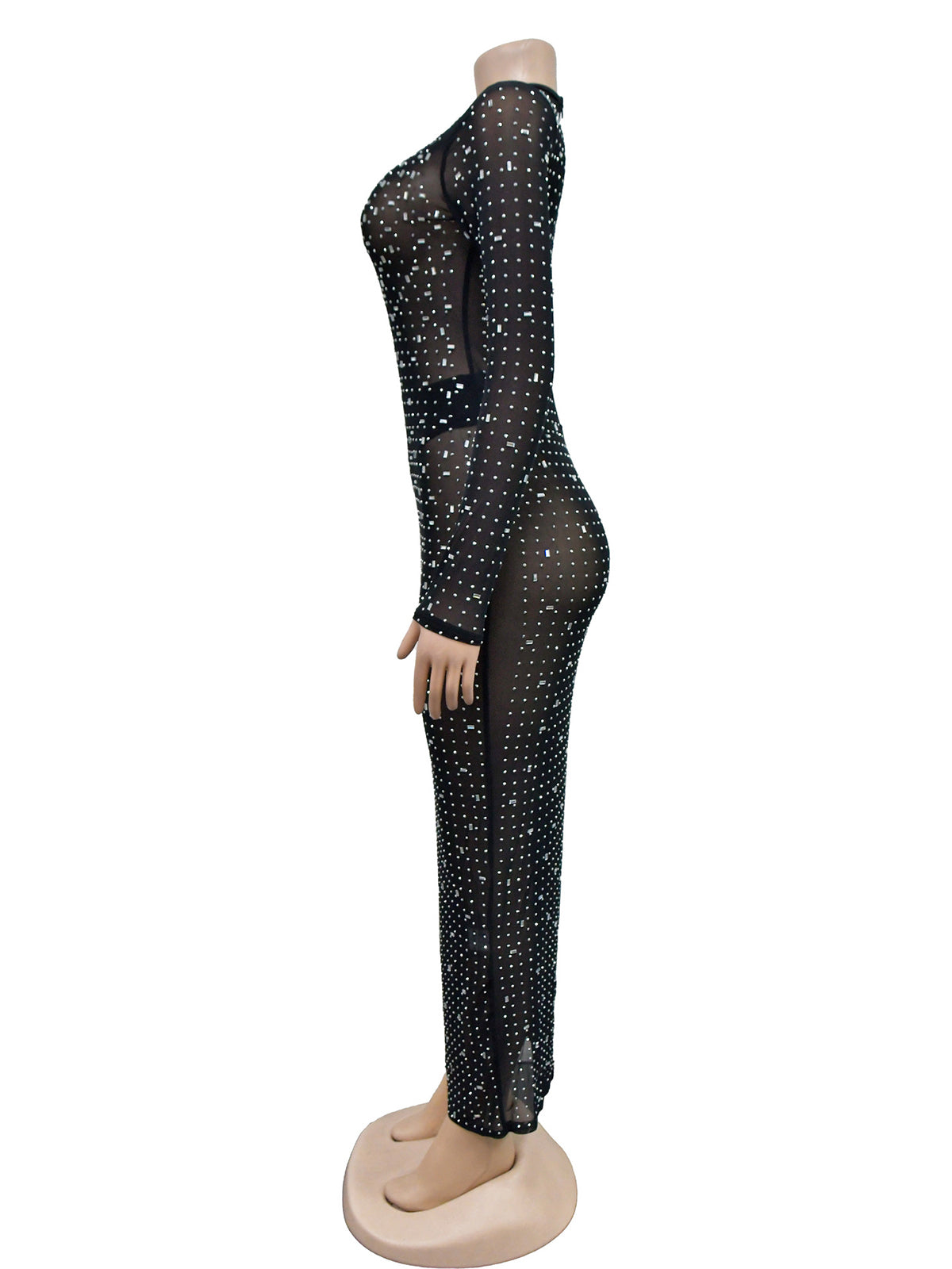 Sexy Rhinestone Sheer Mesh Slim Dress