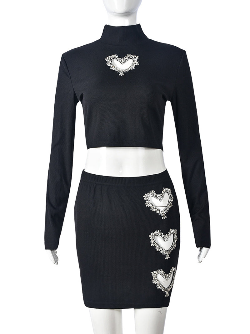 Heart-shaped Hollowed Crop Skirt Sets