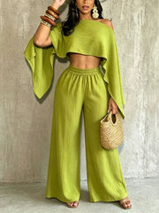 One Shoulder Cropped Top and Pocket Pants Set